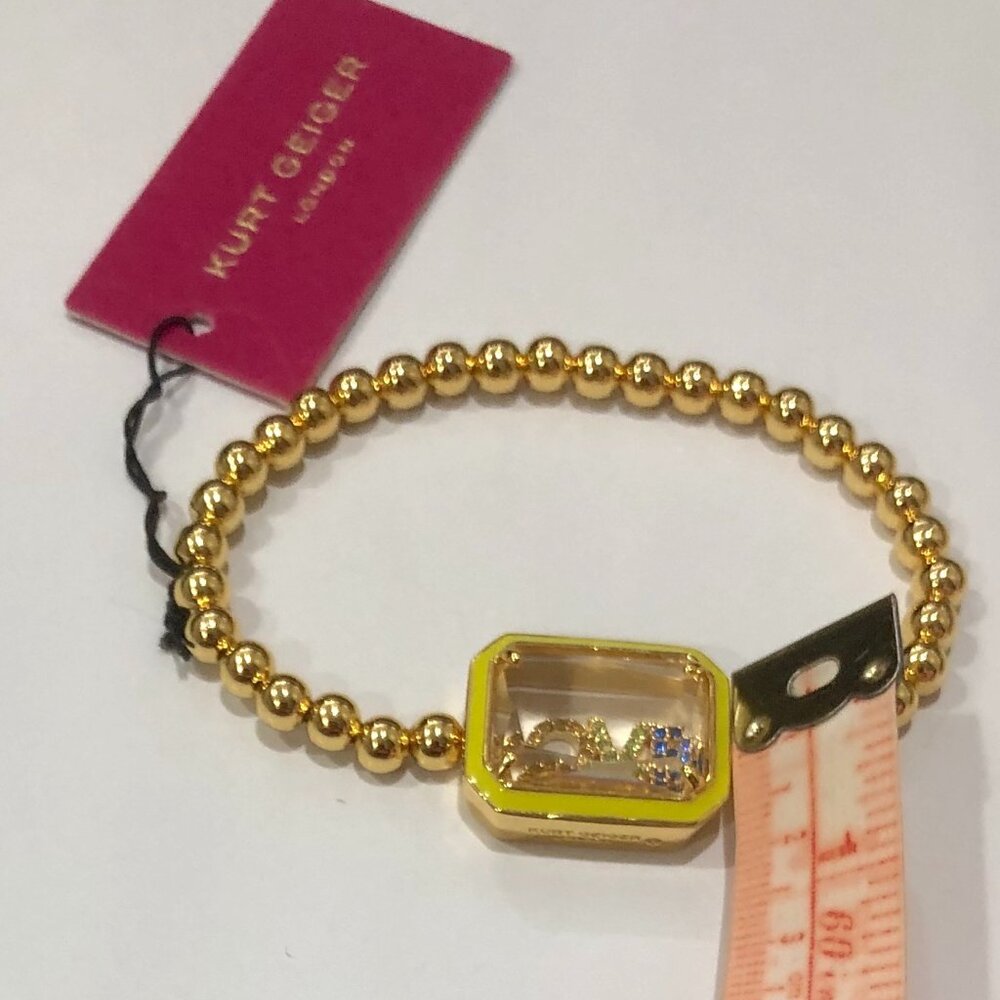 KURT GEIGER Love Beaded Stretch Bracelet Gold Tone Rainbow - Picture 4 of 4